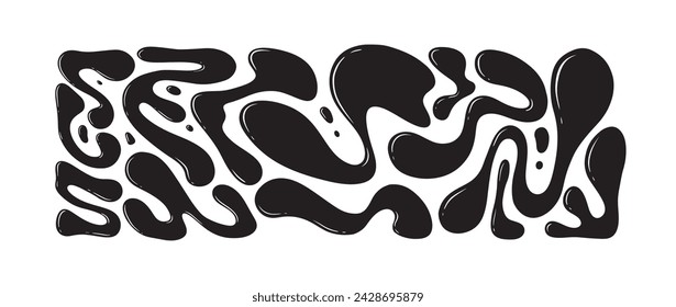 Liquid abstract organic blob shapes set. Wavy elements bubbles and drops in trendy y2k style.