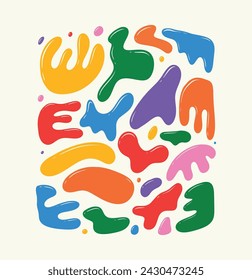 Liquid abstract organic blob shapes. Wavy elements bubbles and drops in trendy y2k style. Funky ballon organic elements. 	