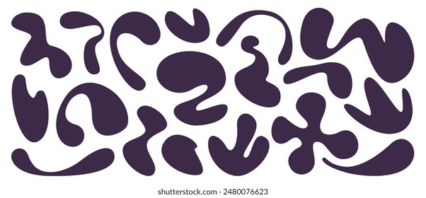 Liquid abstract organic blob shapes, silhouettes. Relax, colorul fluid  elements. Bubbles and drops in trendy y2k style. Spots, drops set.