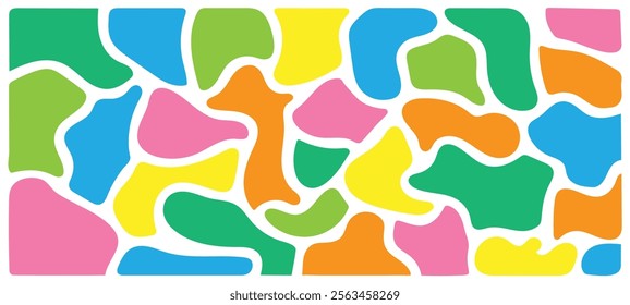 Liquid abstract organic blob shapes background set. Wavy elements bubbles and drops in trendy y2k style. Abstract organic blob shapes. Childish colorful vector isolated illustrations.