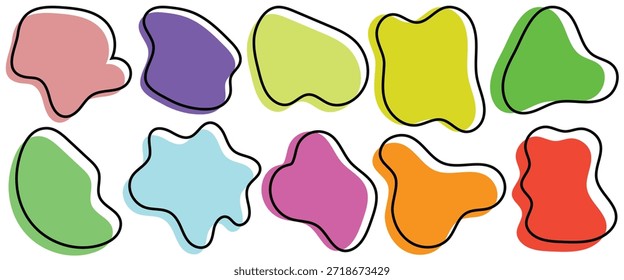 Liquid abstract random shapes blob silhouette icon set. An arrangement of black organic shapes. Design made for backgrounds and decoration.