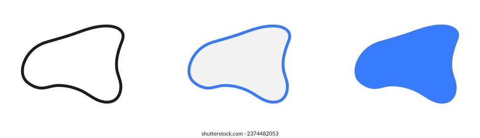 Liquid Abstract Shape Set. Blob in Minimal Geometric Form Collection. Curvy Wavy Elements for Modern Design. Dynamic, Irregular Random Shape. Organic Wave Frame. Isolated Vector Illustration.