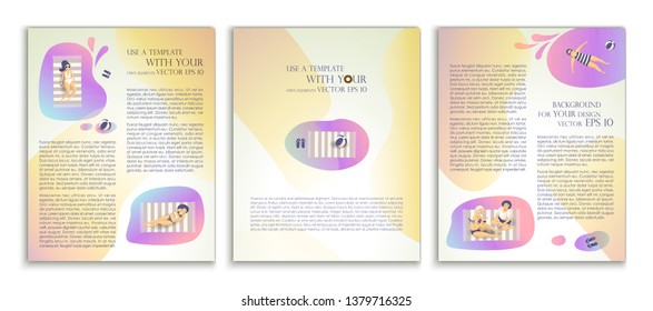 Liquid abstract shapes with a gradient fill; lying girls in bikini. Applicable for posters, covers, brochures and banners, place for text or objects. Style of flat illustration and textural noise.
