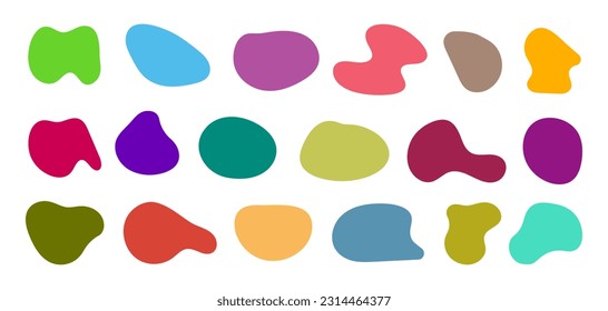 Liquid Abstract shapes set. Geometric shapes of different colors in memphis design style. Different blotch shapes collection isolated on white background. Design elements. vector