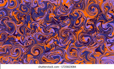 Liquid abstract texture. Swirling paint effect. Vector illustration. Marble abstract background. Orange, violet and blue colors.