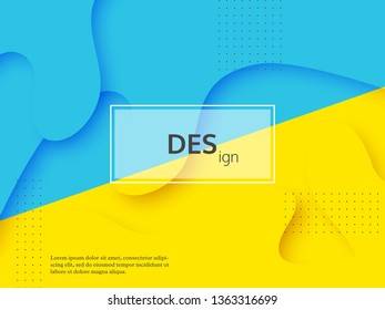 Liquid abstract yellow and blue background. 3d fluid shapes composition, trendy minimal design. Vector illustration.