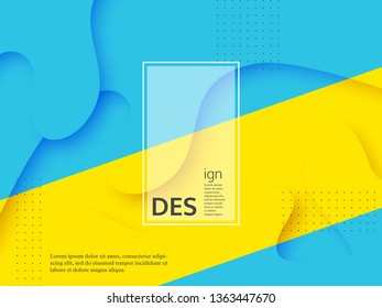 Liquid abstract yellow and blue background. 3d fluid shapes composition, trendy minimal design. Vector illustration.