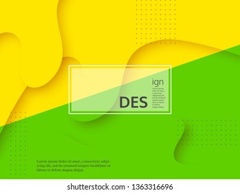 Liquid abstract yellow and green background. 3d fluid shapes composition, trendy minimal design. Vector illustration.