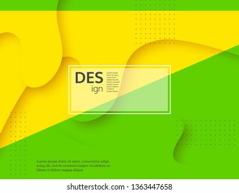 Liquid abstract yellow and green background. 3d fluid shapes composition, trendy minimal design. Vector illustration.