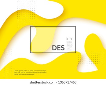 Liquid abstract yellow and white background. 3d fluid shapes composition, trendy minimal design. Vector illustration.