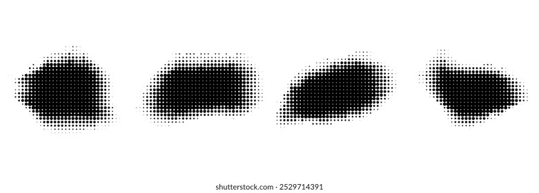 Flüssige Amöbe in organischer Form mit Halbtongradientenstruktur. Schwarzer Fleck mit Polka-Punkt-Struktur auf weiß. Vektorblöcke