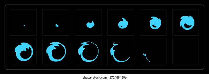 Liquid animation effect. Water circle effect sprites sheet for 2D animation. games, cartoon or animation and motion design. eps-10 vector illustration.