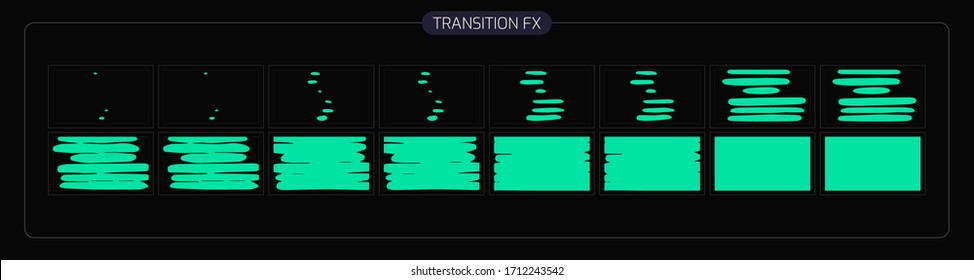 Transitions-Effekt bei flüssiger Animation. bunter Szene Übergang FX Sprite Sheet für Video Game, Cartoon, Animation und Bewegung Design. eps10 Vektorillustration Illustration.