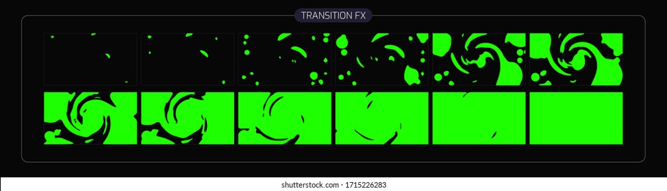 Liquid Animation Transitions Effect. Transition Fx Sprite Sheet For Video Games, Cartoon Or Animation And Motion Design. Colorful Scene Transition . Eps 10 Vector Illustration.