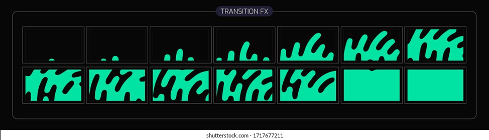 Liquid Animation Transitions Effect. Transition Fx Sprite Sheet For Video Games, Cartoon Or Animation And Motion Design. Colorful Scene Transition . Eps 10 Vector Illustration.