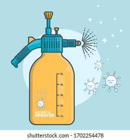 liquid antiseptic spray, Garden water Spray. vector illustration of sprayer. isolated vector design liquid bottle, antivirus spray. Water bottle with antiseptic. 