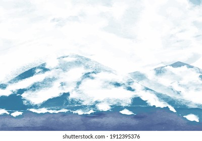 Liquid art painting texture background. Abstract watercolor mountain painting background dark blue color grunge texture for background