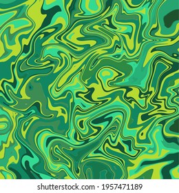 Liquid art texture. Abstract background with swirling paint effect. Painting with liquid acrylic that pours and splashes. Mixed paints for an interior poster. yellow and green iridescent