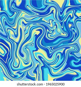 Liquid art texture. Abstract background with swirling paint effect. Painting with liquid acrylic that pours and splashes. Mixed paints for an interior poster. Blue and yellow.