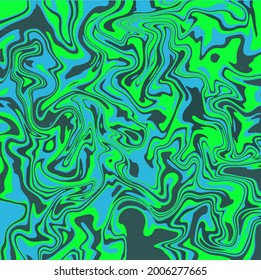 Liquid art texture. Abstract background with swirling paint effect. Blue color. Painting with liquid acrylic that pours and splashes. Mixed paints for an interior poster. Blue and green colors