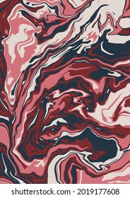 Textura de arte líquido. Fondo abstracto con efecto de pintura giratoria. A4. Pintura con acrílico líquido que pica y salpica. Pintas mixtas para un afiche interior.  rojo, oscuro y beige