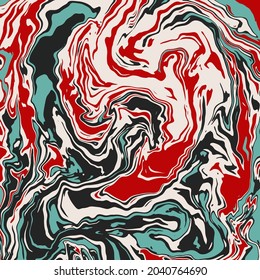 Textura de arte líquido. Fondo abstracto con efecto de pintura giratoria. Pintura con acrílico líquido que pica y salpica. Pintas mixtas para un afiche interior. colores rojo, gris y verde iridiscente