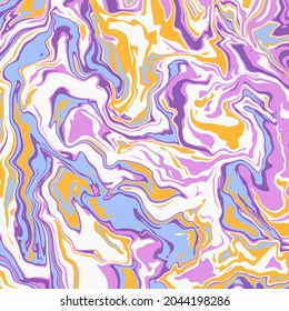 Textura de arte líquido. Fondo abstracto con efecto de pintura giratoria. Pintura con acrílico líquido que pica y salpica. Pintas mixtas para un afiche interior. color morado, amarillo y azul irrisorio