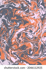 Liquid art texture. Abstract background with swirling paint effect. Painting with liquid acrylic that pours and splashes. Mixed paints for an interior poster. purple, blue and orange iridescent colors