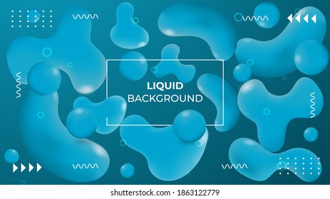 Liquid Background with blue color organic shapes , glowing lights, and ornamental 3D balls with shadow. Can be used for landing page, wallpaper, banner ETC.
