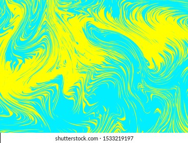 Liquid background in blue and yellow. Bright colour. Liquid composition. Vector
