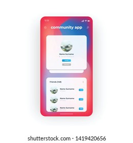 Liquid Background Community UI, UX, GUI screen for mobile apps design. Modern responsive user interface design of mobile applications including Social Network Community screen