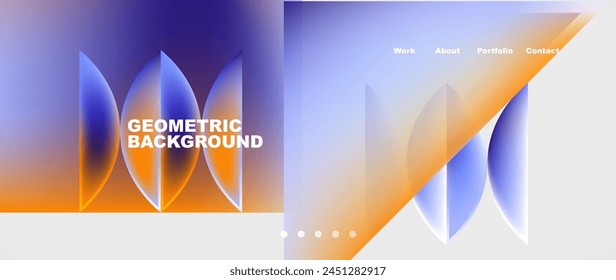 A liquid background featuring a gradient of electric blue and orange, with macro photography of circles and rectangles. Ideal for a brand in the drink industry, showcasing transparent materials