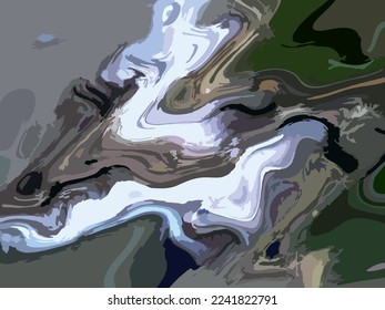 Liquid background in gray-brown-green key for inteior solutions or textiles. Abstract blurry wavy background key for ecological concepts, wallpapers, fabric products, scrapbooking, posters, etc. 