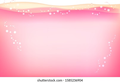 Liquid background pink and gold with bubbles like sparkling wines, carbonated drink, fruits juice.