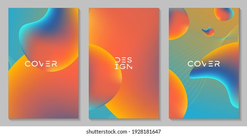 liquid backgrounds set with modern color gradient patterns. Smooth templates collection for brochures, posters, banners, flyers and cards. Vector illustration.