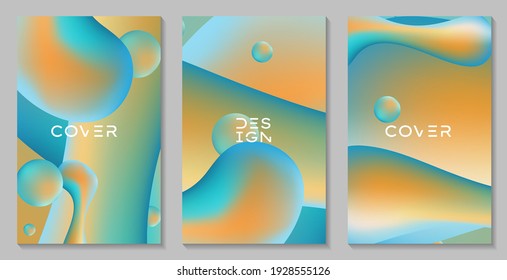 liquid backgrounds set with modern color gradient patterns. Smooth templates collection for brochures, posters, banners, flyers and cards. Vector illustration.