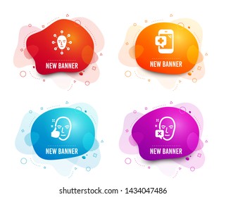 Liquid badges. Set of Face biometrics, Healthy face and Medical phone icons. Facial recognition, Healthy cosmetics, Mobile medicine. Identification error.  Gradient face biometrics icon. Vector