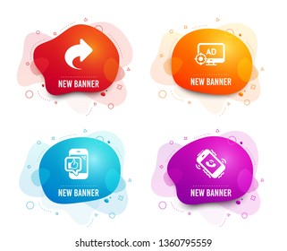 Liquid badges. Set of Mobile like, Seo adblock and Share icons. Call center sign. Phone thumbs up, Search engine, Link. Phone support.  Gradient mobile like icon. Flyer fluid design. Abstract shapes