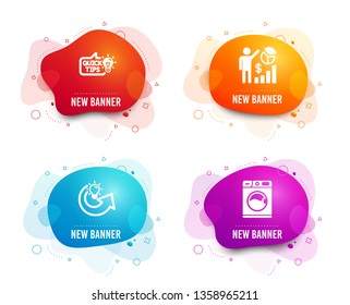 Liquid badges. Set of Seo statistics, Education idea and Share idea icons. Washing machine sign. Analytics chart, Quick tips, Solution. Laundry service.  Gradient seo statistics icon. Vector