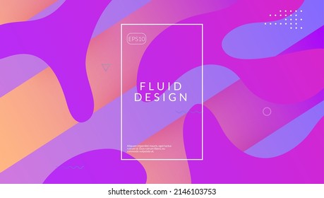 Cartel líquido. Fondo tecnológico neón. 3d Página De Aterrizaje. Sitio Web Fluid. Diseño mínimo. Afiche gráfico morado. Ilustración colorida. Memphis Frame. Banner Violet Liquid