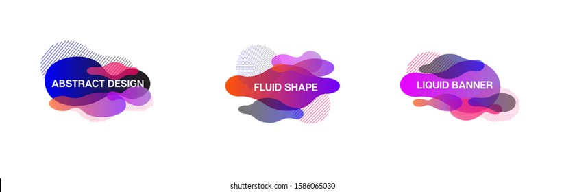 Liquid Banners, Blue, Pink, Purple, Turquoise Fluid Shapes. Cool Fluid Dynamic Background. 3d Vibrant Splash Form Set. Vector Minimal Music Gradient Overlay, Button Template. Geometric Fluid Border