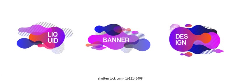 Liquid Banners, Blue, Pink, Purple, Turquoise Fluid Shapes. Vector Minimal Music Gradient Overlay, Button Template. Geometric Fluid Frame. 80s Vibrant Splash Form Set. Cool Fluid Dynamic Background.