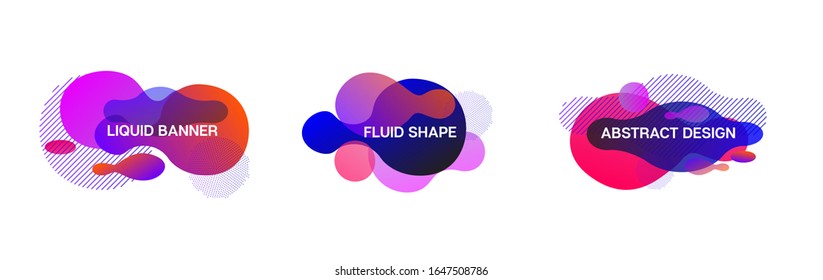 Liquid Banners, Blue, Pink, Purple, Turquoise Fluid Shapes. Geometric Fluid Frame. Vector Minimal Modern Gradient Overlay, Button Template. 3d Vibrant Splash Form Set. Cool Fluid Dynamic Background.