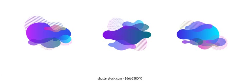 Liquid Banners, Blue, Pink, Purple, Turquoise Fluid Shapes. 80s Vibrant Splash Form Set. Cool Fluid Dynamic Background. Vector Minimal Hipster Gradient Overlay, Button Template. Geometric Fluid Border