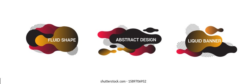 Liquid Banners, Red, Pink, Orange, Yellow Fluid Shapes. Geometric Fluid Border 80s Vibrant Splash Form Set. Cool Fluid Dynamic Background. Vector Minimal Modern Gradient Overlay, Button Template.