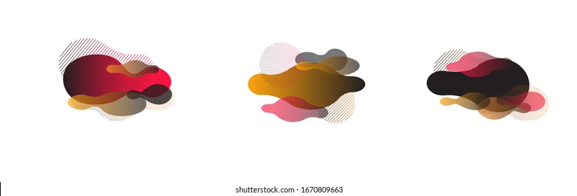Liquid Banners, Red, Pink, Orange, Yellow Fluid Shapes. 80s Vibrant Splash Form Set. Cool Fluid Dynamic Background. Vector Minimal Party Gradient Overlay, Button Template. Geometric Fluid Frame.