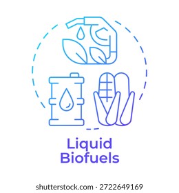 Icono de concepto de gradiente azul de biocombustibles líquidos. Combustible renovable, fósil ecológico. Cultivos agrícolas. Ilustración de línea de forma redonda. Abstractas idea. Diseño gráfico. Fácil de usar en el artículo, folleto