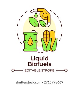 Liquid biofuels multi color concept icon. Renewable fuel, ecofriendly fossil. Agriculture crops. Round shape line illustration. Abstract idea. Graphic design. Easy to use in article, brochure