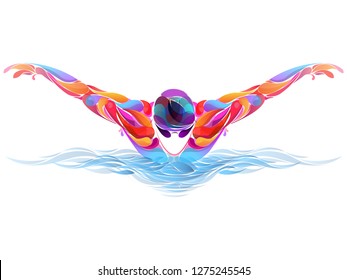 Liquid, Blob multi colour, athlete, swimmer man. stylized athlete vector