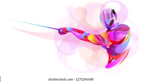 Liquid, Blob Multi Colour, Athlete Stylized Fencing Sport Vector